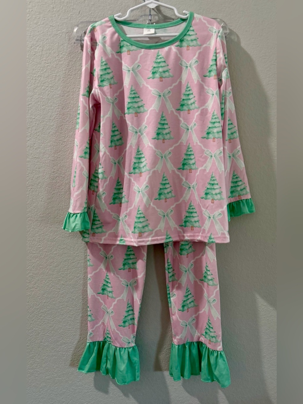 Christmas Tree Pink Green Long Sleeve Boutique Holiday Pajama Set 4XL (8-9 Y)